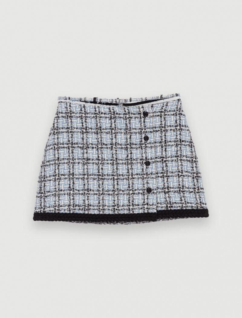 Maje Checked Tweed Rokken Dames Blauw | RVSMQZA-03